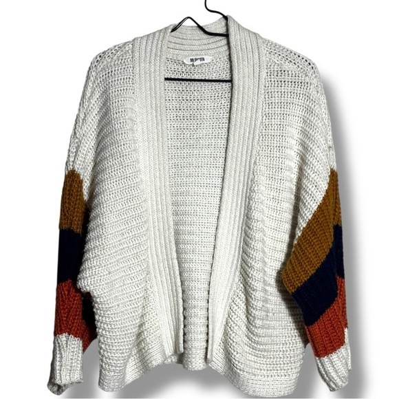 BB Dakota Cream/Navy/Orange Dolman Sleeve Open Front Women's Relaxed Cardigan - Picture 16 of 16